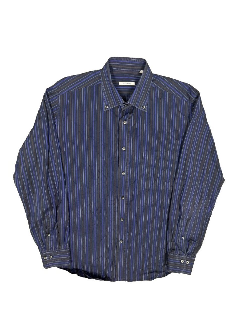 Pal Zileri Dress Shirt Button Down Striped Cotton Long Sleeve Blue 16.5 Large